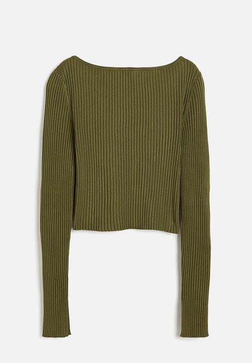 H&M - Rib-knit cropped top - green
