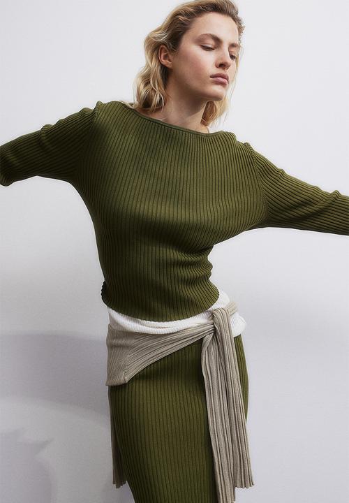 H&M - Rib-knit cropped top - green