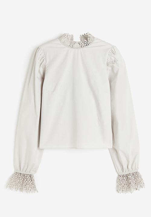 H&M - Lace-trimmed poplin top - grey