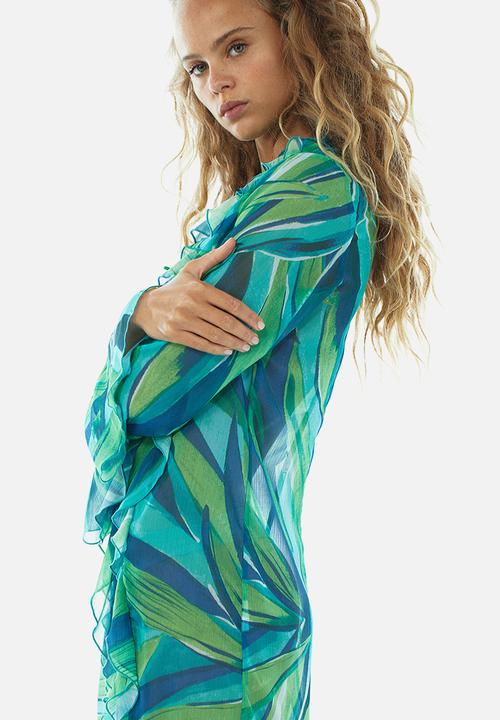 H&M - Flounced chiffon dress - multi,turquoise