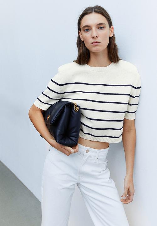 H&M - Knitted shoulder-pad top - white