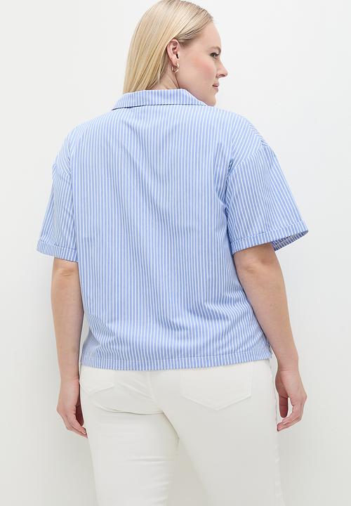 Me&B - Plus rivier collar essential shirt - blue & white 