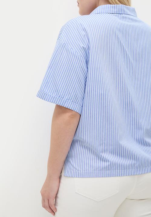 Me&B - Plus rivier collar essential shirt - blue & white 