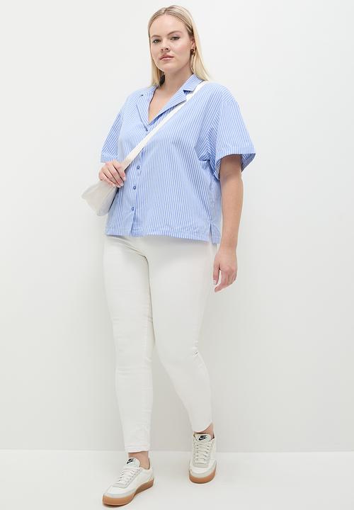 Me&B - Plus rivier collar essential shirt - blue & white 