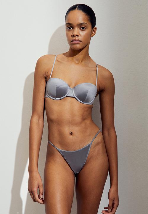 H&M - 2-pack satin thong briefs - grey & pink