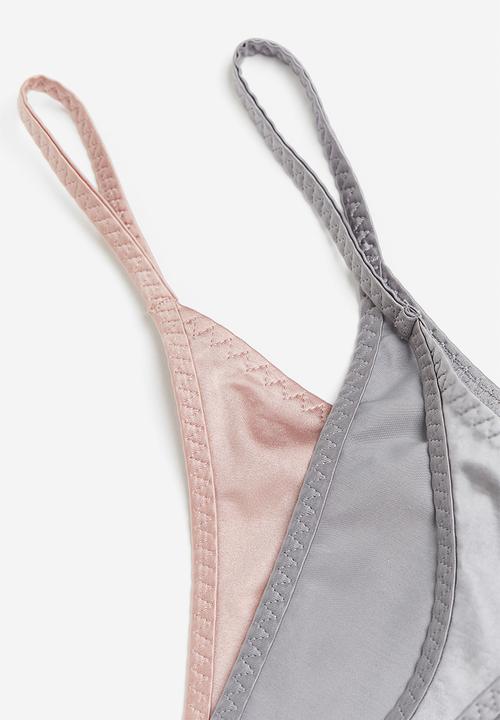 H&M - 2-pack satin thong briefs - grey & pink