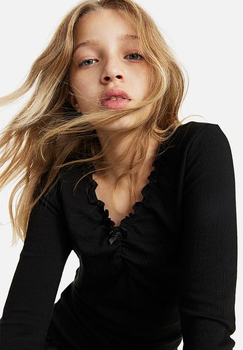 H&M - Crinkled jersey top - black