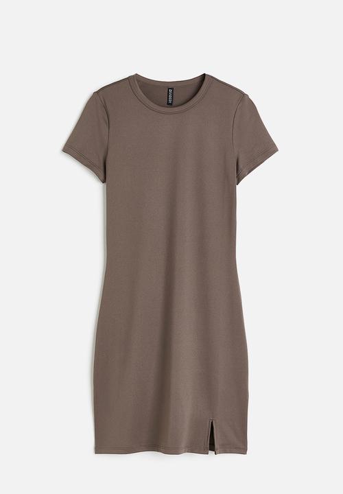 H&M - Slit-hem bodycon dress - beige