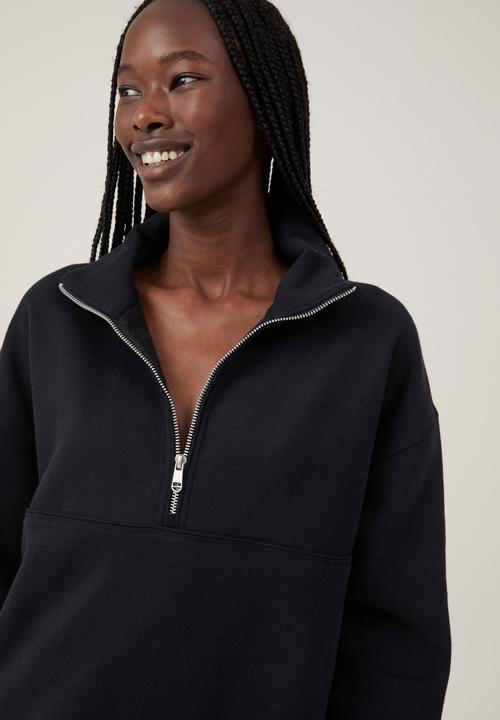 Cotton On - Plush Essential Half Zip Jumper - Black