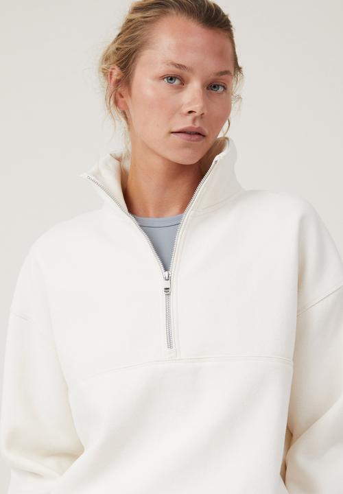 Cotton On - Plush Essential Half Zip Jumper - Coconut Milk