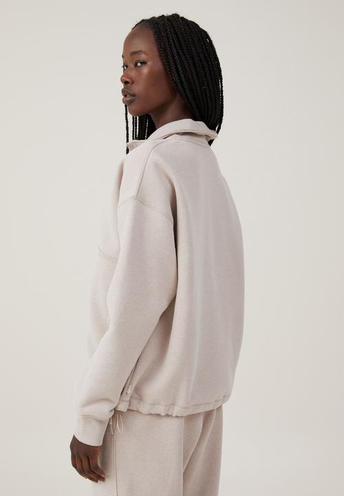 Cotton On - Plush Essential Half Zip Jumper - Sesame Marle