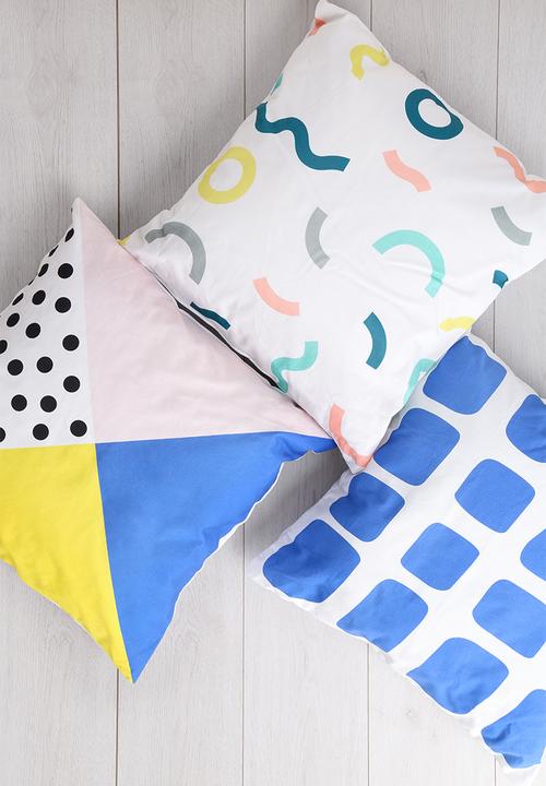 Sixth Floor - Blue squares printed cushion