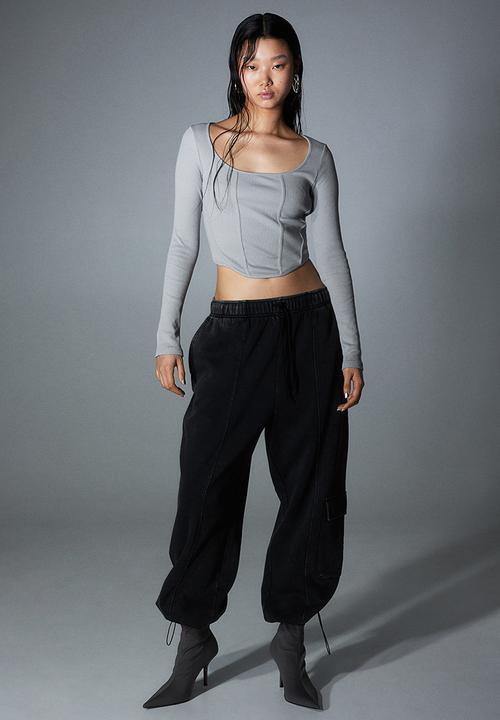 H&M - Corset-style ribbed top - light grey