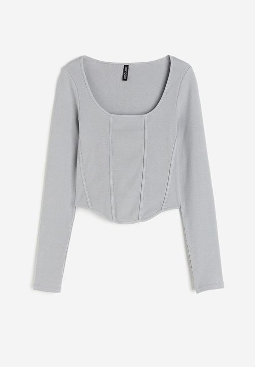 H&M - Corset-style ribbed top - light grey