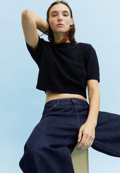 H&M - Knitted shoulder-pad top - black