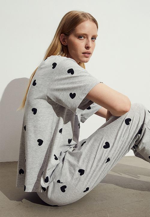 H&M - Jersey pyjamas - grey hearts
