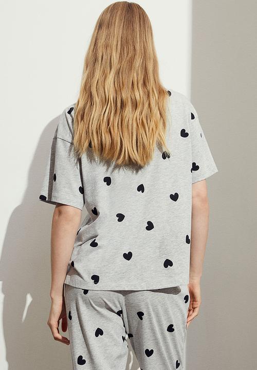 H&M - Jersey pyjamas - grey hearts