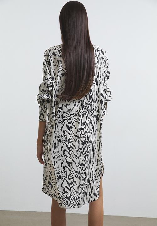 H&M - Lyocell-blend shirt dress - white patterned 