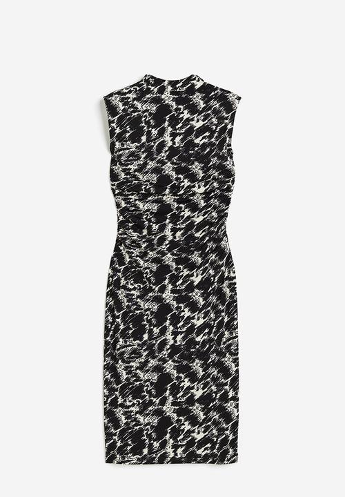 H&M - Gathered bodycon dress - Black Patterned