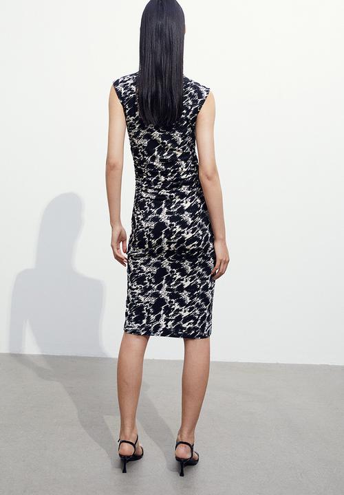 H&M - Gathered bodycon dress - Black Patterned