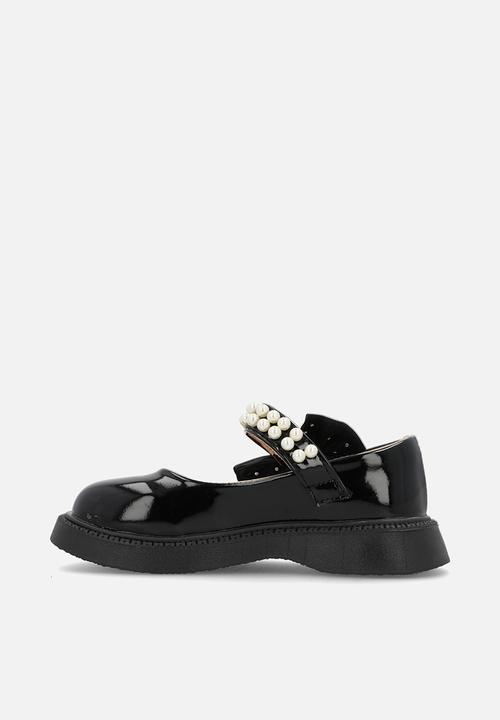 Pop Candy - Pearl bow décor Mary janes - black