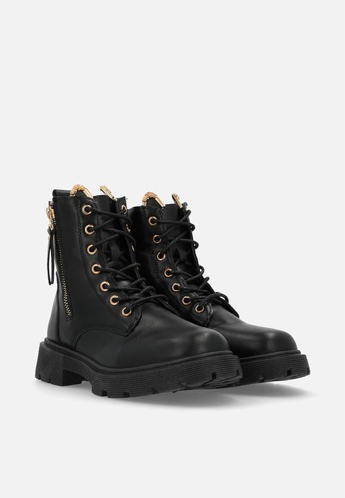 Pop Candy - Lace up combat  Boots -black
