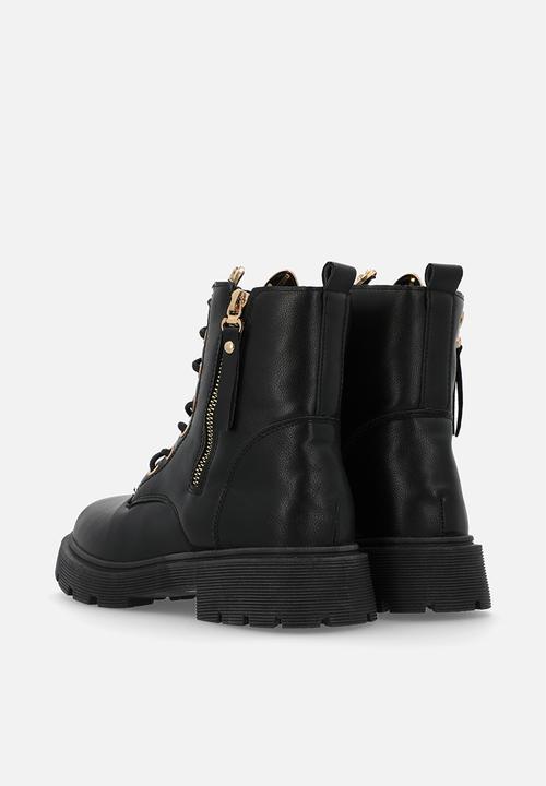 Pop Candy - Lace up combat  Boots -black