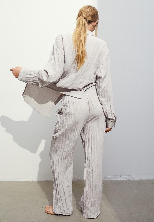 H&M - Crinkled loungewear trousers - light greige