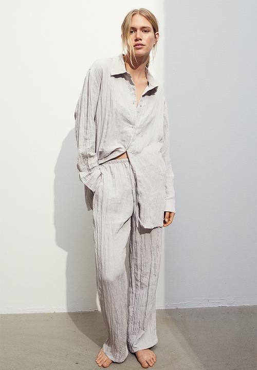 H&M - Crinkled loungewear trousers - light greige