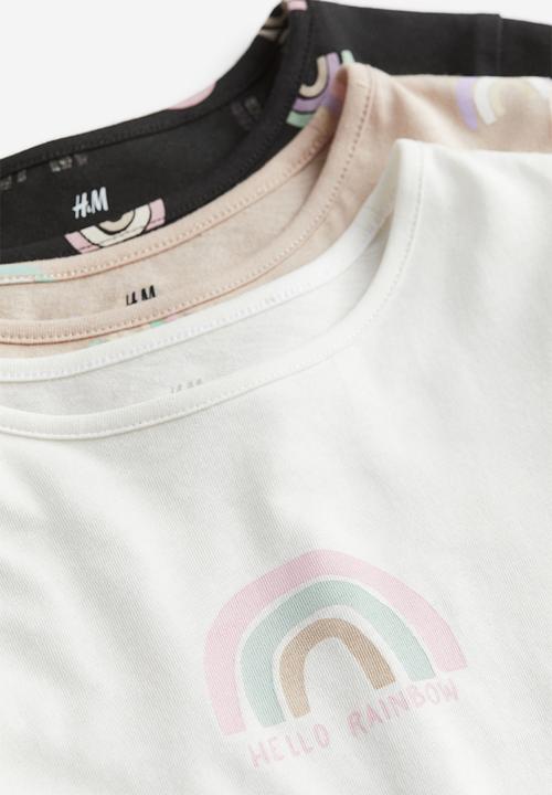 H&M - 3-pack long-sleeved jersey tops - dark grey rainbows