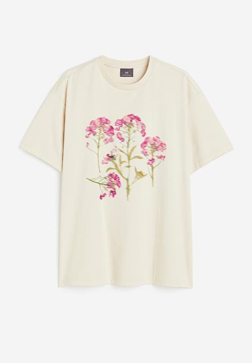 H&M - Relaxed fit printed T-shirt - Beige Flowers