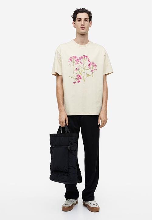 H&M - Relaxed fit printed T-shirt - Beige Flowers