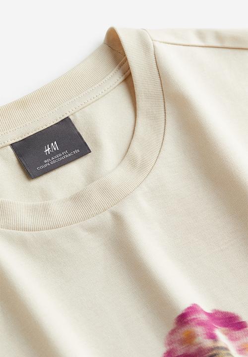 H&M - Relaxed fit printed T-shirt - Beige Flowers
