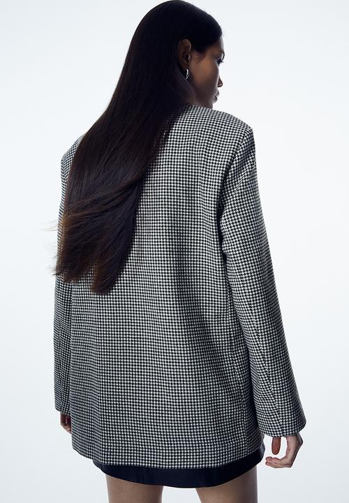 H&M - Oversized twill blazer - black dogtooth patterned