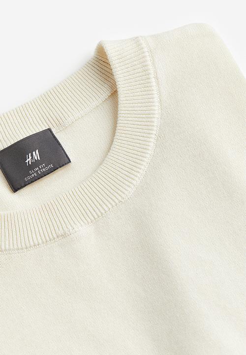H&M - Slim fit fine-knit cotton jumper - cream 