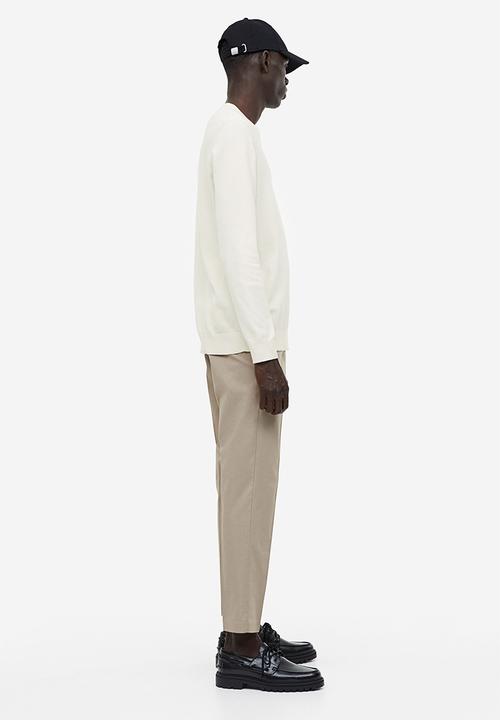 H&M - Slim fit fine-knit cotton jumper - cream 