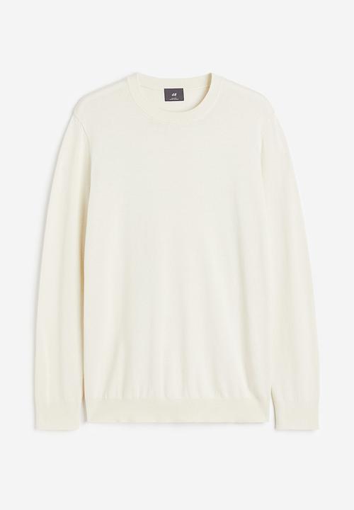 H&M - Slim fit fine-knit cotton jumper - cream 