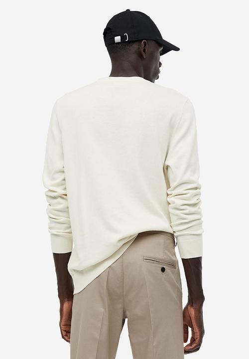 H&M - Slim fit fine-knit cotton jumper - cream 