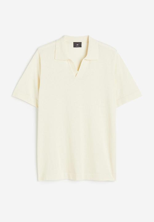 H&M - Regular fit linen-blend polo shirt - cream