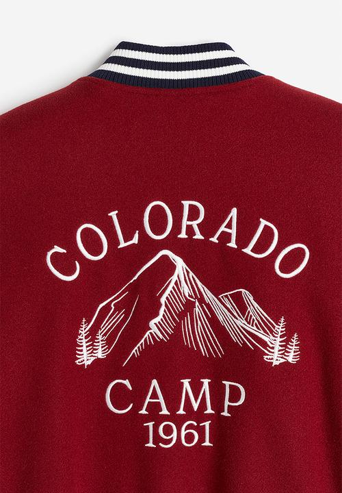 H&M - Motif-detail bomber jacket - dark red & colorado