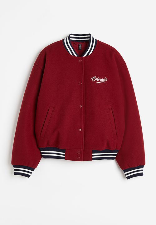 H&M - Motif-detail bomber jacket - dark red & colorado