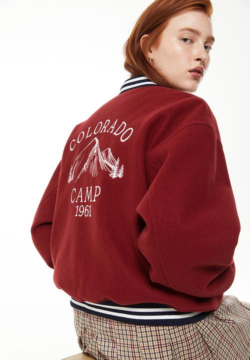 H&M - Motif-detail bomber jacket - dark red & colorado