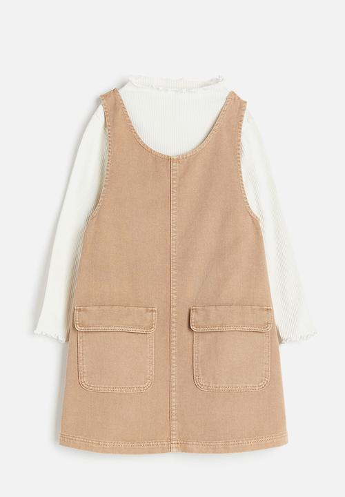 H&M - 2-piece top and dress set - beige & white