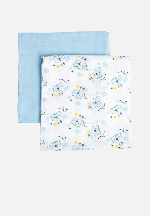 Character Group - Space bear 2 pack muslin blanket - blue