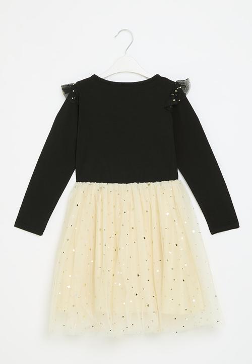 Pop Candy - Unicorn print mesh dress - ecru & black