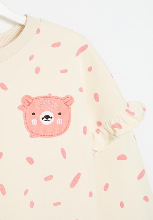 Pop Candy - Printed sweat top - ecru & pink