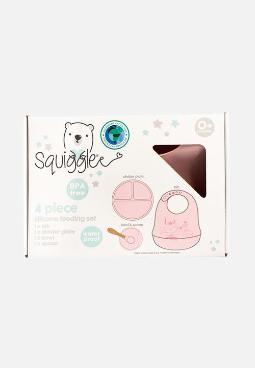 Character Group - Bunny fairy 4pc silicone feeding set: bib/ spoon/ bowl & divider plate  - pink