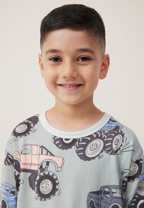 Cotton On - Chuck long sleeve pyjama set - stone green/monster trucks