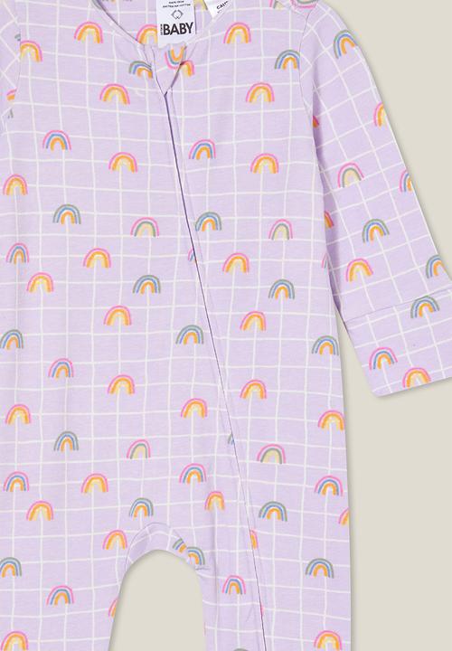 Cotton On - The long sleeve zip romper - vintage lilac/sketchy grid rainbow