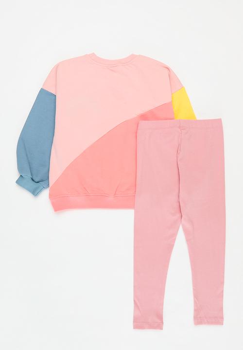 Pop Candy - Colourblock sweat top and legging set - pink